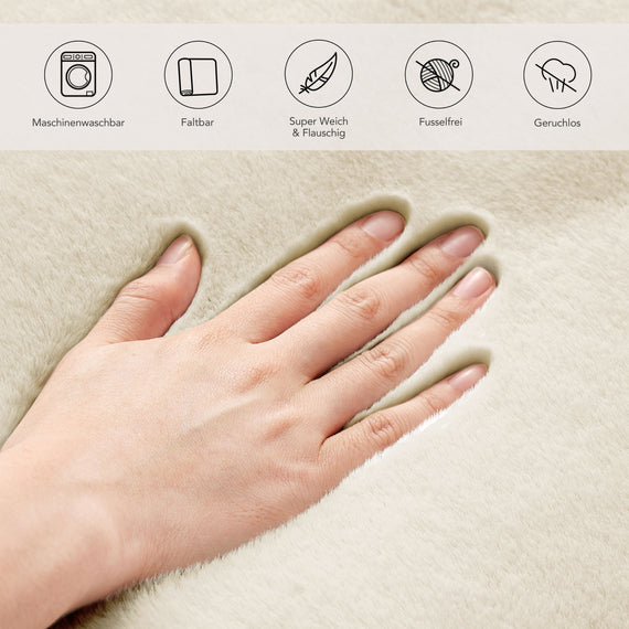 Hasenfell Kunstfell Teppich Vorleger | Rechteckig - Beige